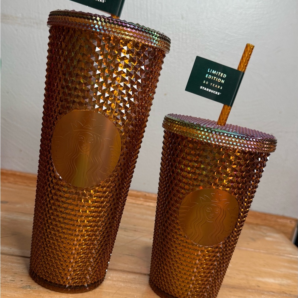 Starbucks 50th Anniversary Gold Textured Tumblers